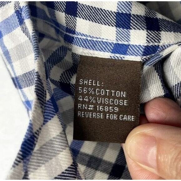 J McLaughlin Blue Plaid Button Up Shirt Mens Size XL Long Sleeve Casual Office - Picture 8 of 9